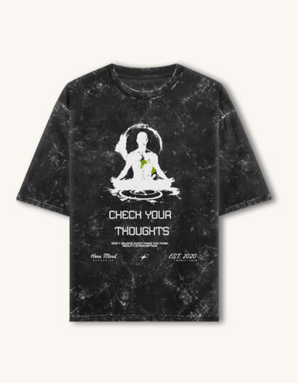 Words around CBT to check your thought Motivational Therapeutic Message Quote Acid Wash Oversized Unisex Black T-shirt