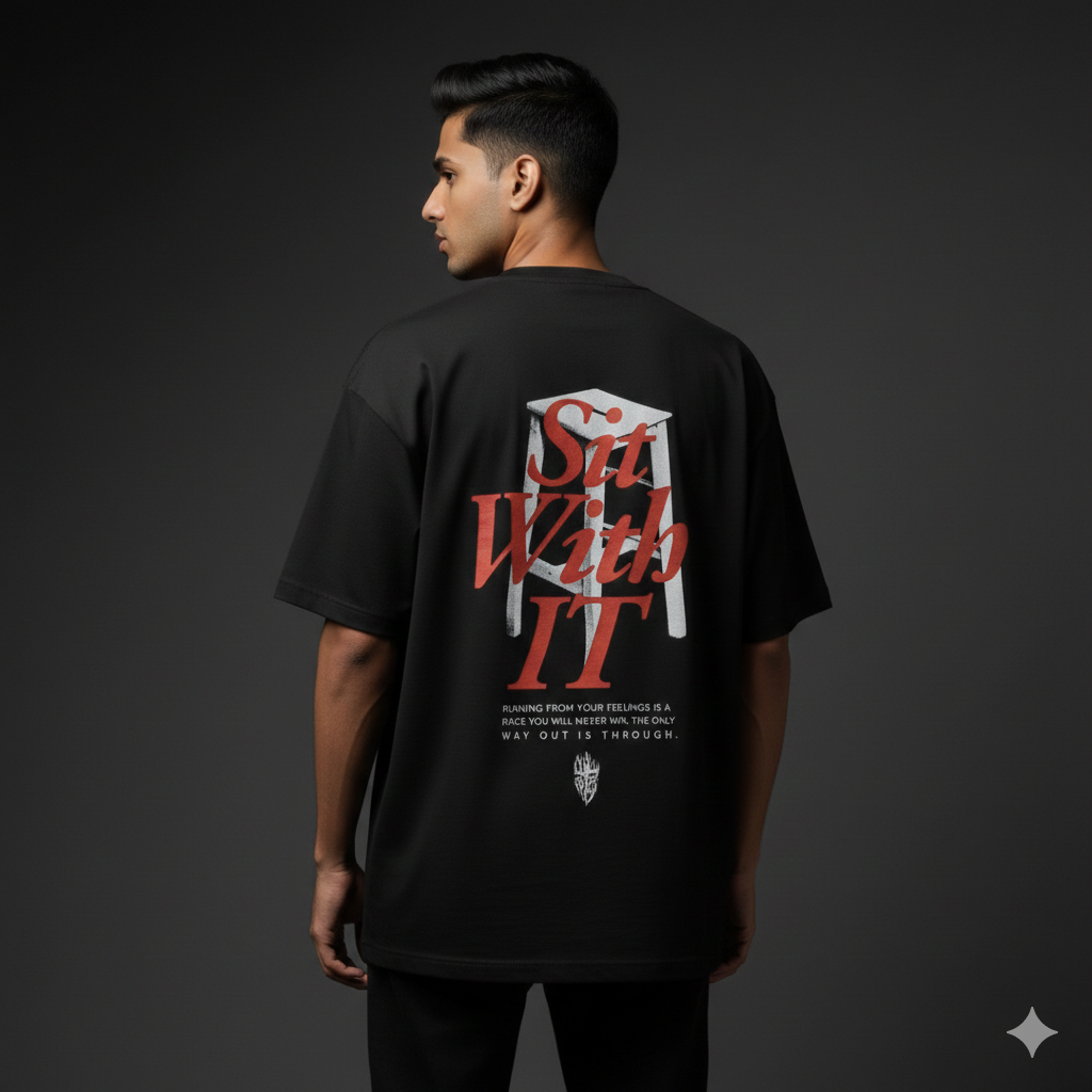 a oversized unisex tshirt with mental health focused words that emphasize sit with it