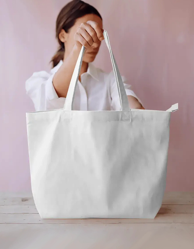 The "Mindset Studio" Premium Extra Large Zipped Canvas Tote in Ivory - Image 2