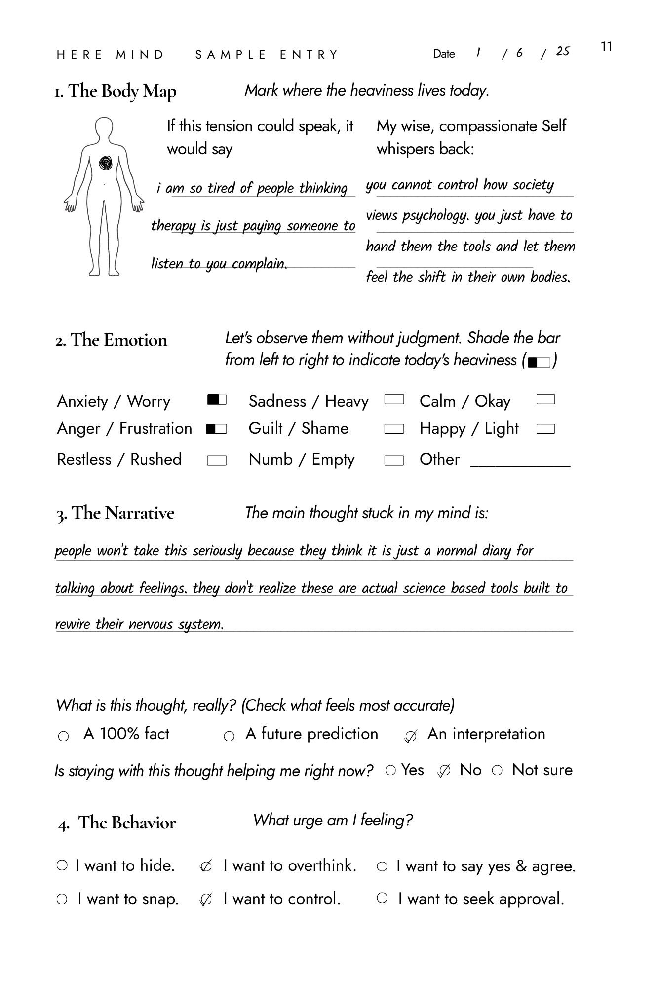 Journal interior — daily entry structure